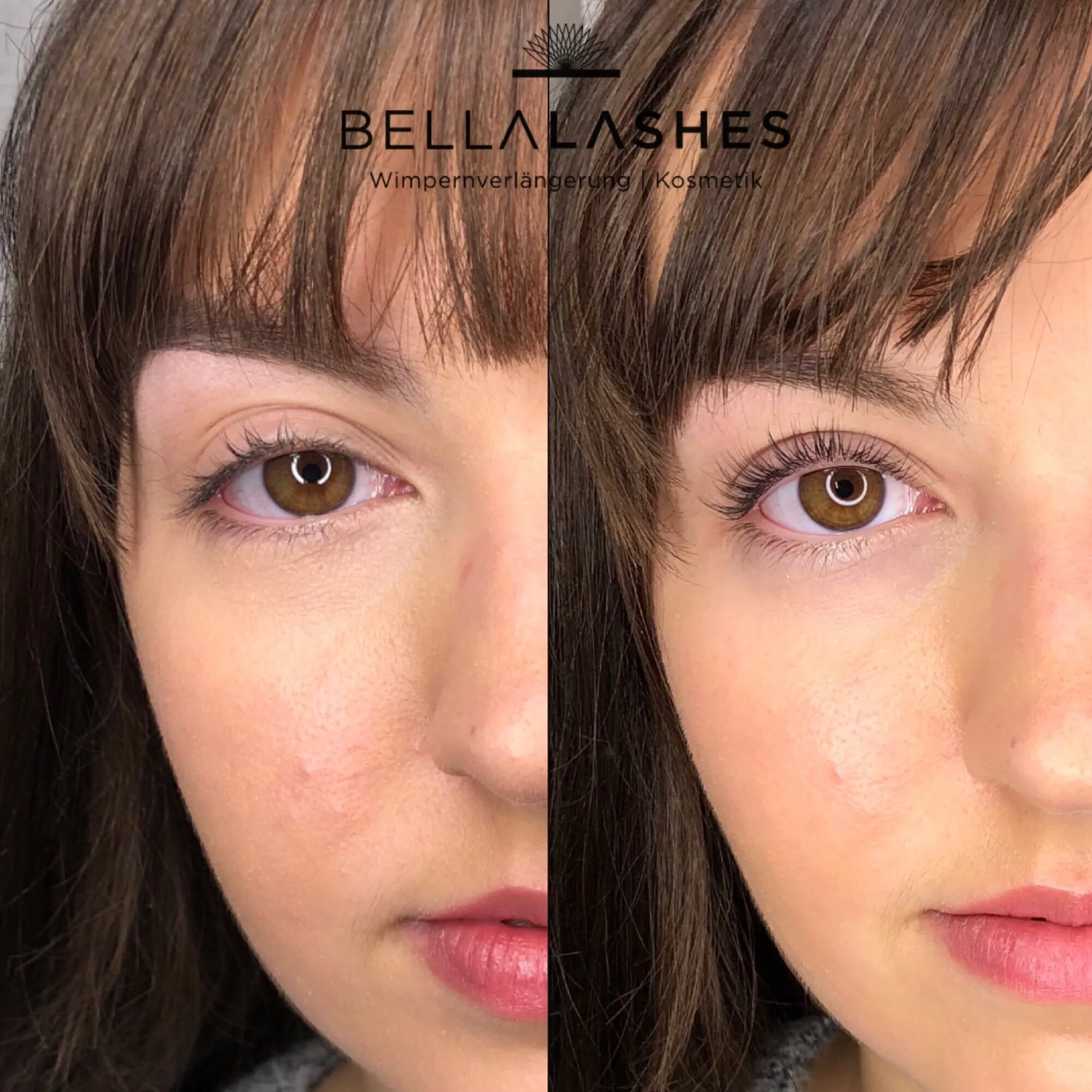 Lashlifting im Vergleich: links vorher, rechts nachher